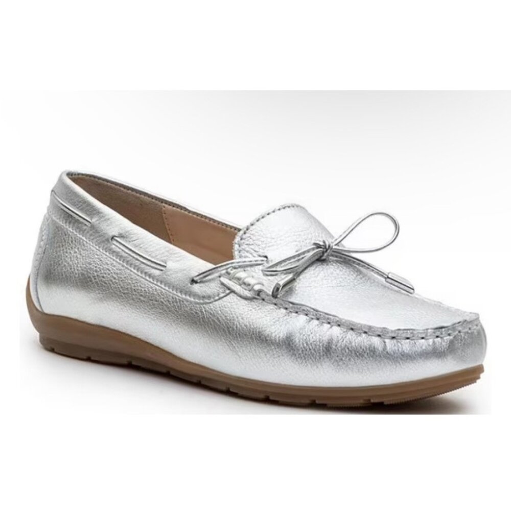Ara Armarillo Leather Metallic Silver Moc Loafers